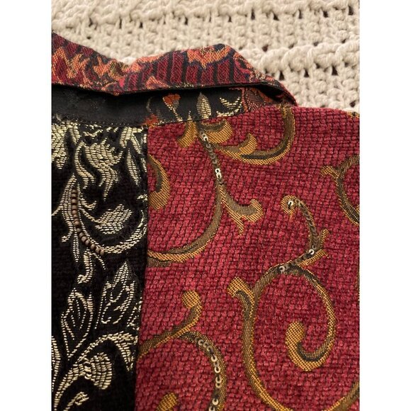 Chicos Patchwork Jacket Size 1 Multicolor Floral Tapestry Button Lined 46% VISCO - Picture 12 of 15